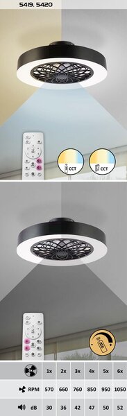 5419 LED Stmívatelné stropní svítidlo s ventilátorem LED/35W/230V 3000-6000K + dálkové ovládání