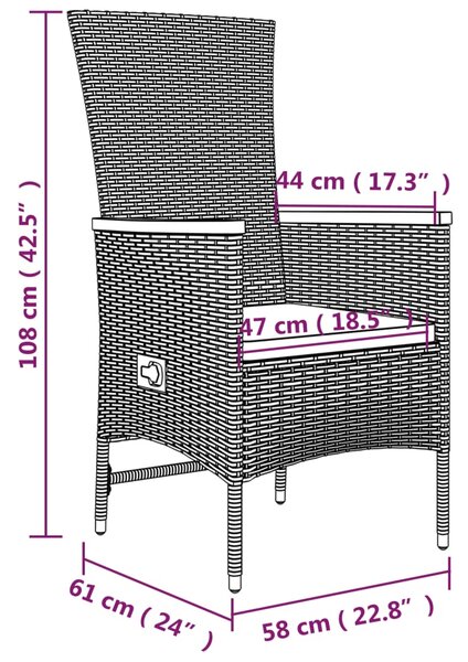 3dílný zahradní jídelní set s poduškami černý polyratan 3277501