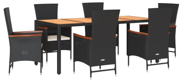 7dílný zahradní jídelní set s poduškami černý polyratan 3277515