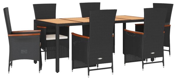 7dílný zahradní jídelní set s poduškami černý polyratan 3277517