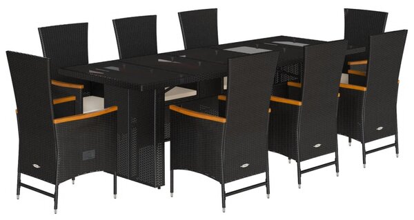 9dílný zahradní jídelní set s poduškami černý polyratan 3277533