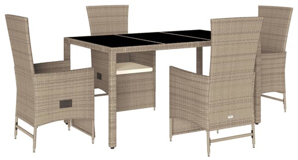 5dílný zahradní jídelní set s poduškami béžový polyratan 3277575