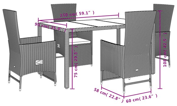 5dílný zahradní jídelní set s poduškami béžový polyratan 3277575