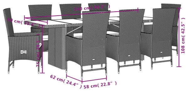 9dílný zahradní jídelní set s poduškami béžový polyratan 3277584