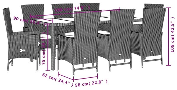 9dílný zahradní jídelní set s poduškami béžový polyratan 3277580