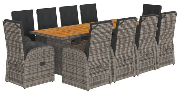 11dílný zahradní jídelní set s poduškami šedý polyratan 3277593