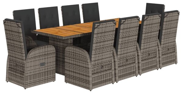 11dílný zahradní jídelní set s poduškami šedý polyratan 3277598