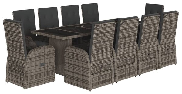 11dílný zahradní jídelní set s poduškami šedý polyratan 3277606