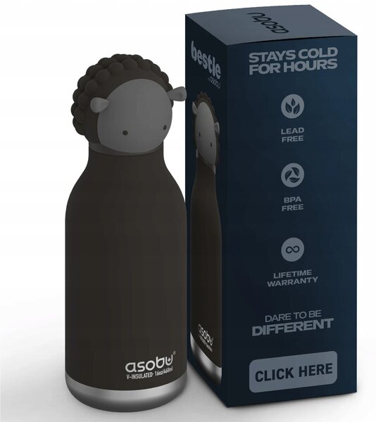 Dětská termohrnek Asobu Bestie Bottle 0,46 l - černá ovce