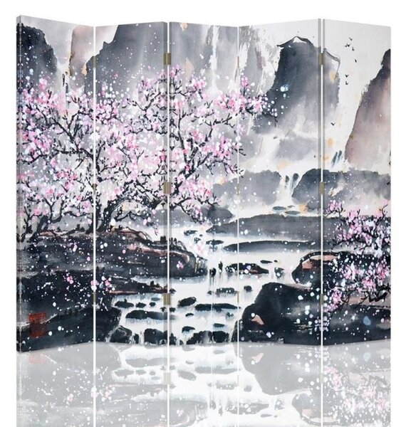 Paraván Třešňový květ u vodopádu Rozměry: 180 x 170 cm, Provedení: Klasický paraván
