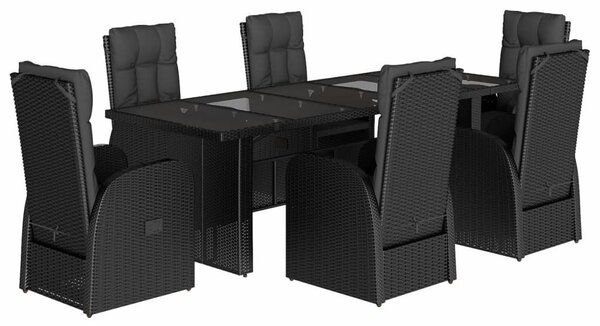 7dílný zahradní jídelní set s poduškami černý polyratan 3277637