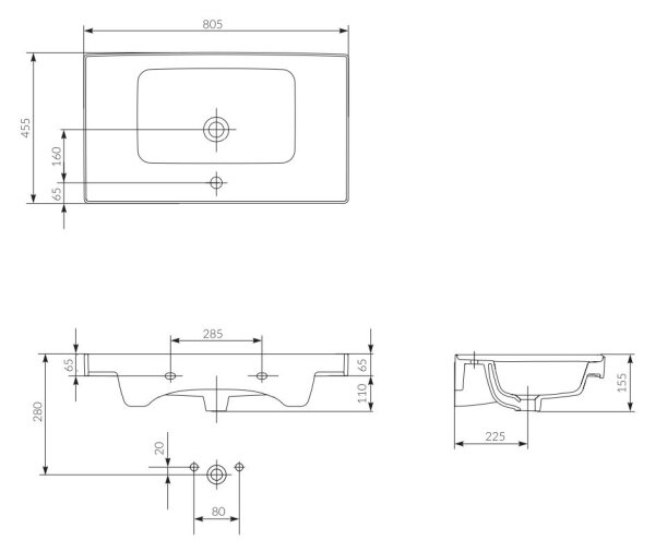 Cersanit K114-017 - Umyvadlo na desku/závěsné CREA 44,5x80,5 cm keramika/bílá