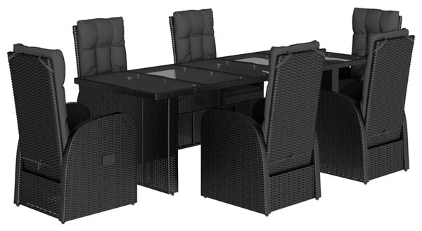 7dílný zahradní jídelní set s poduškami černý polyratan 3277640
