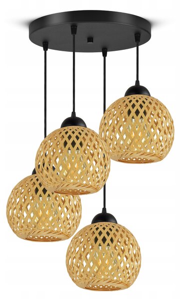 Závěsné Stropní Svítidlo Bambusová pletená BOHO přírodní 584-EZ4 LED černá
