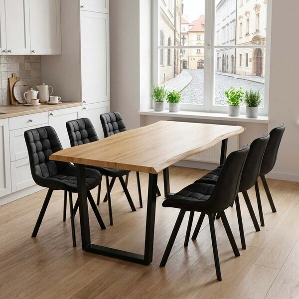 Vikio Jídelní set pro 6 osob 180x90 cm dub noha U černá židle VJS158-6C-S