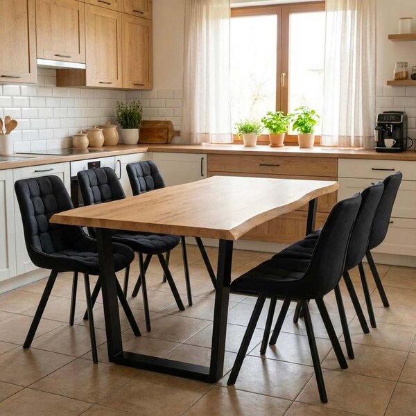 Vikio Jídelní set pro 6 osob 180x90 cm dub noha U černá židle VJS158-6C-S