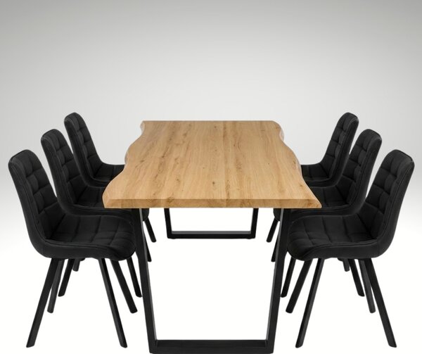 Vikio Jídelní set pro 6 osob 180x90 cm dub noha U černá židle VJS158-6C-S