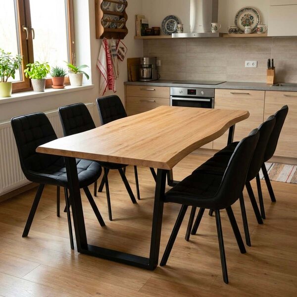 Vikio Jídelní set pro 6 osob 180x90 cm dub noha U černá židle VJS158-6C-S
