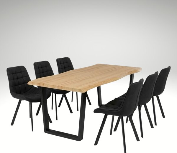 Vikio Jídelní set pro 6 osob 180x90 cm dub noha U černá židle VJS158-6C-S