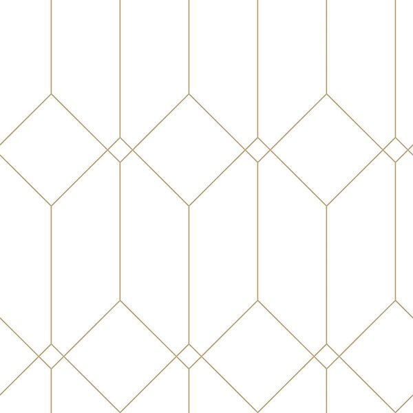 Bílá geometrická vliesová tapeta na zeď, zlaté linie 139223, Art Deco, Esta