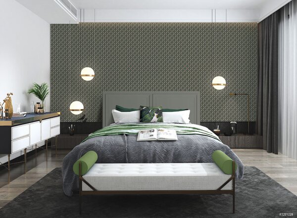 Geometrická vliesová tapeta na zeď, zelená, imitace látky, FT221228, Best Sellers, Design ID