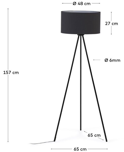 Černá látková stojací lampa Kave Home Ikia 157 cm