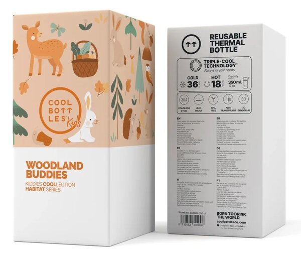 Dětská nerezová termoláhev COOL BOTTLES Kiddie Woodland Buddies, 350 ml