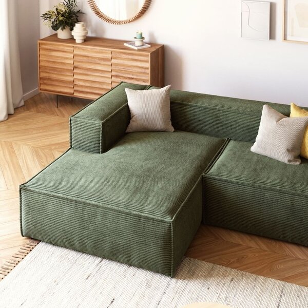 Kave Home Zelená manšestrová rohová pohovka Blok 240 cm, levá