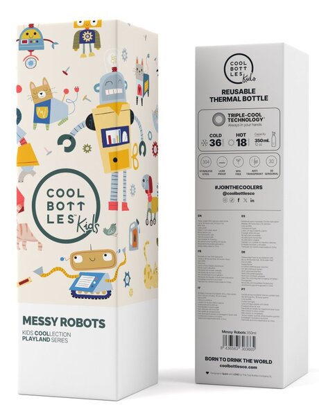 Dětská nerezová termoláhev COOL BOTTLES Kids Messy Robots, 350 ml