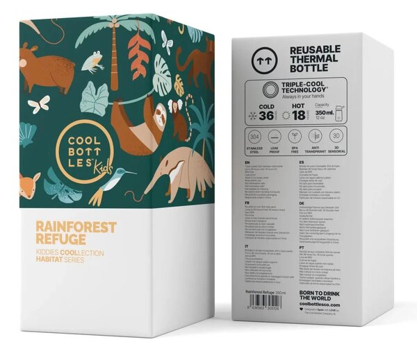 Dětská nerezová termoláhev COOL BOTTLES Kiddie Rainforest Refuge, 350 ml