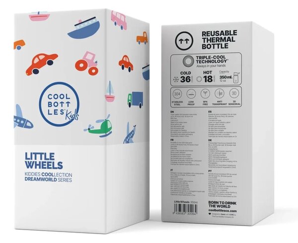 Dětská nerezová termoláhev COOL BOTTLES Kiddie Little Wheels, 350 ml