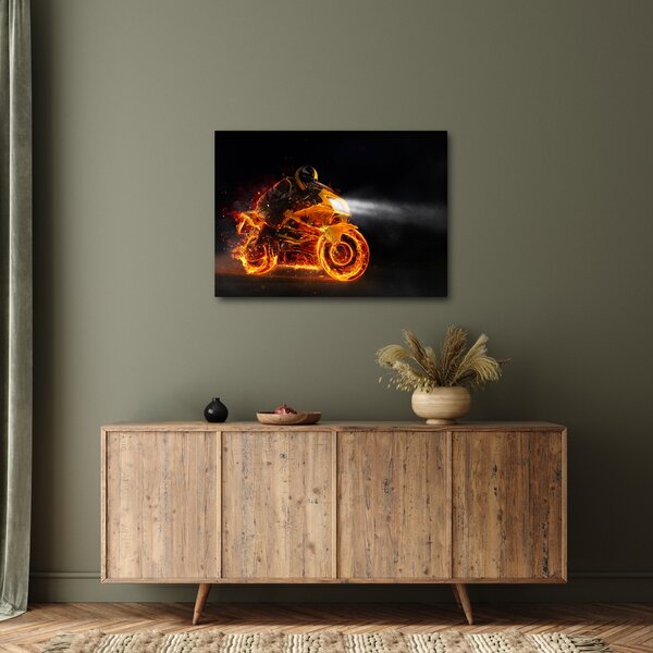 Obraz - Motorkář s plameny (70x50 cm)