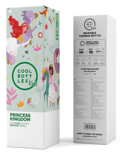 Dětská nerezová termoláhev COOL BOTTLES Kids Princess Kingdom, 350 ml