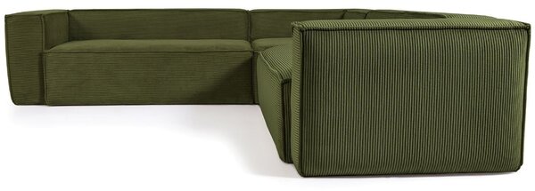 Kave Home Zelená manšestrová rohová pohovka Blok 290 cm, levá/pravá