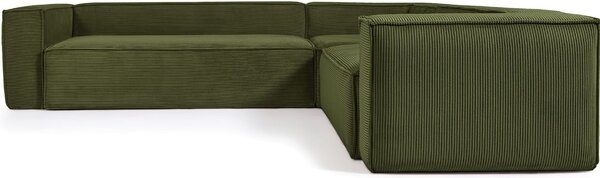 Kave Home Zelená manšestrová rohová pohovka Blok 320 cm, pravá