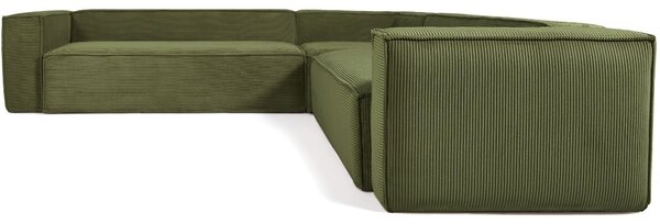 Kave Home Zelená manšestrová rohová pohovka Blok 320 cm, levá/pravá