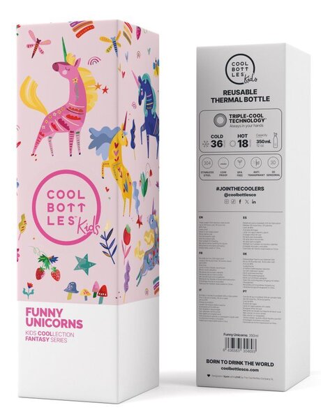 Dětská nerezová termoláhev COOL BOTTLES Kids Funny Unicorns, 350 ml