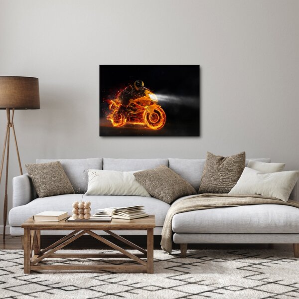 Obraz - Motorkář s plameny (70x50 cm)