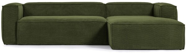 Kave Home Zelená manšestrová rohová pohovka Blok 300 cm, pravá