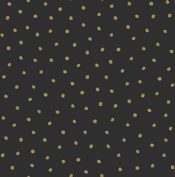 Černá vliesová tapeta se zlatými puntíky 139122, Black & White, Esta