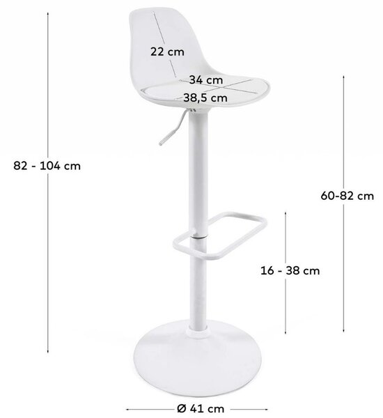 Bílá koženková barová židle Kave Home Orlando s bílou podnoží 60-82 cm