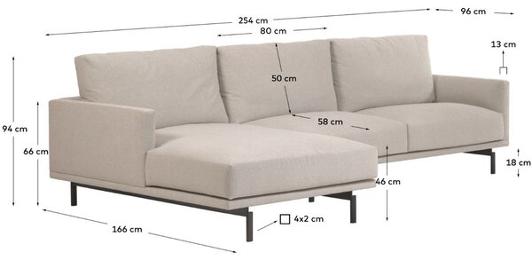 Kave Home Rohová pohovka Galene 254 cm, levá
