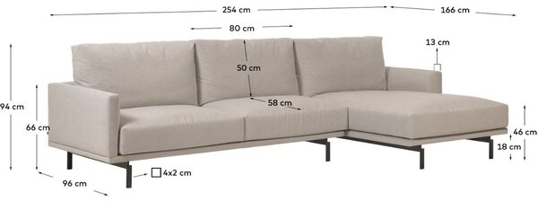 Kave Home Rohová pohovka Galene 254 cm, pravá