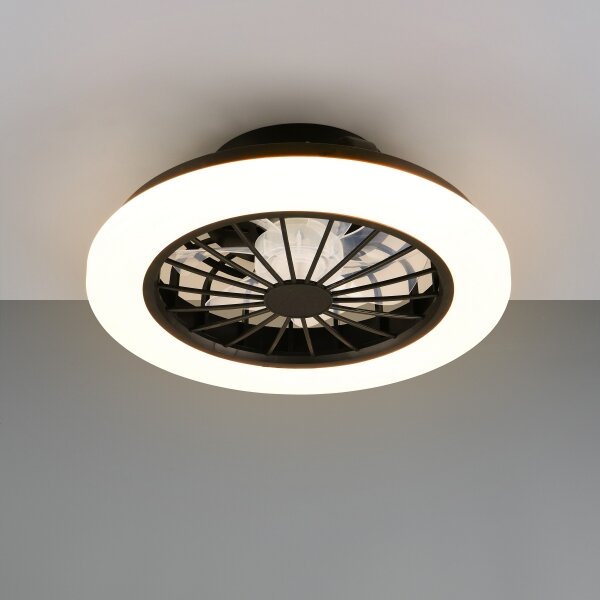 LED Stmívatelné stropní svítidlo s ventilátorem GHANA LED/24W/230V bílá/černá+DO