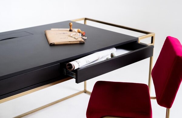 Nordic Design Černo zlatý lakovaný pracovní stůl Hugo 180 x 78 cm