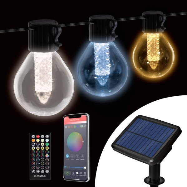 LED Stmívatelný solární řetěz 15xLED/1,5W/3,7/5V 2200 mAh 9 m IP65 černá + DO