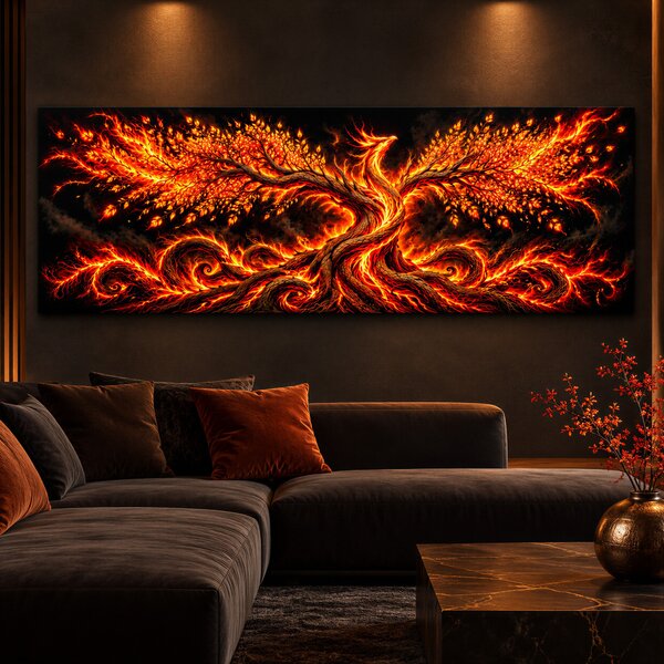 Obraz na plátně - Strom života Ohnivý fénix FeelHappy.cz Rozměr obrazu (Šířka x Výška): 120 x 40 cm