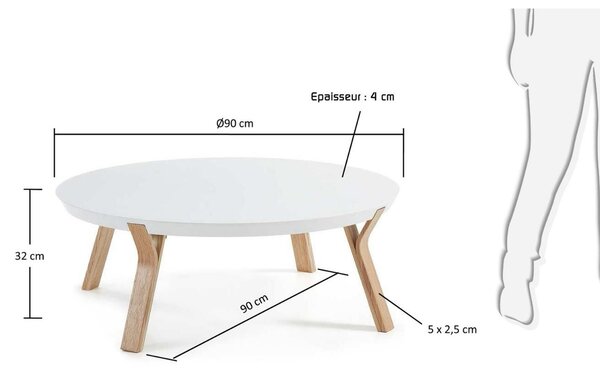 Bílý lakovaný konferenční stolek Kave Home Dilos 90 cm