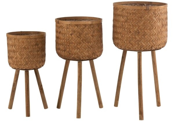 Set tří hnědých ratanových květináčů J-line Joix 55/65/75 cm