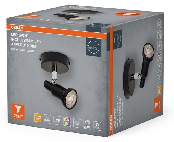 Černé stropní svítidlo LED Spot 80 mm 36°, teplá bílá
